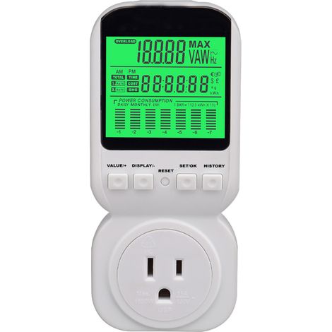 Compteur de puissance numérique blanc à grand affichage, prise intelligente, fiche américaine 110 V/1800 W (1/5)