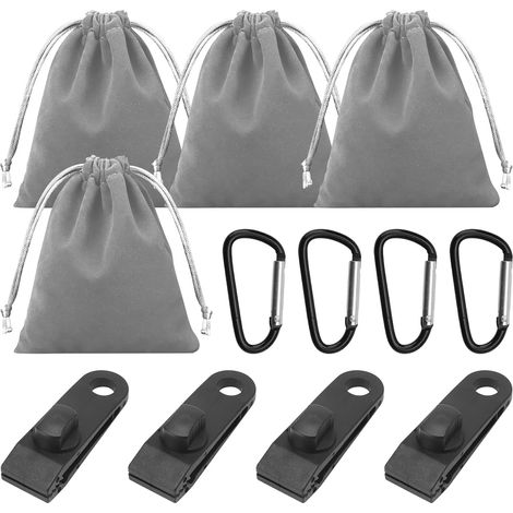 Lot de 4 sacs de poids portables avec 4 mousquetons, 4 clips, adaptés pour fixer des pieds de tonnelle, des tentes, des nappes, des abris de patio, des trampolines (1/5)