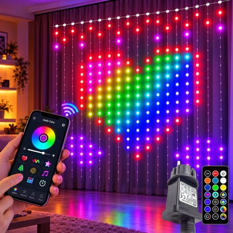 Tenda Luminosa Smart RGB 2x2 Metri 400 LED con App e Telecomando Luci di Natale Intelligenti USB Cavo Trasparente Effetti Musica Scritte e Disegni (1/5)