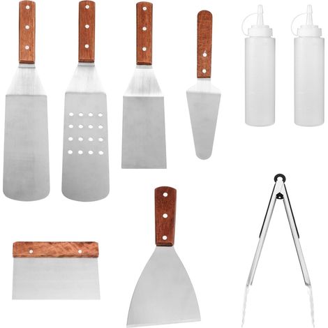 Set Ustensiles Barbecue INOX avec Manches Bois Outils Robustes pour (1/5)