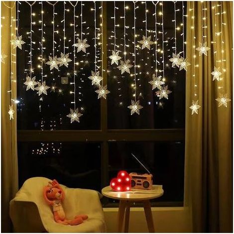 Lichterkette mit Schneeflockenmotiv in Warmweiß, 4 m LED-Lichtervorhang, IP44-Schutzart für den Innen- und Außenbereich, 8 Beleuchtungsmodi, für Fensterdekoration, Weihnachten, Hochzeiten und Gartenpa (1/5)