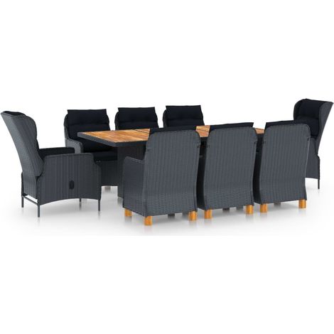 Lot de 9 Ensemble à dîner d'extérieur,Mobilier à dîner de jardin Résine tressée Gris foncé -27496 (1/5)
