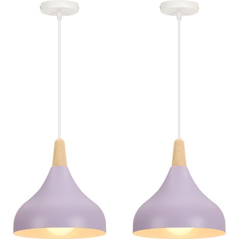 2X Lampada a Sospensione, Lampadario a Soffitto con Ø20cm Paralume Cupolo in Legno, Moderna Illuminazione con E27 Supporto per Soggiorno Camera da Letto Sala da Pranzo (Púrpura) (1/5)
