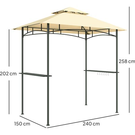 Pavillon de jardin avec éclairage LED, 240 x 150 x 258 cm, hydrofuge et ignifugé, toit double paroi, étagères latérales, tonnelle avec protection UV, idéal pour les barbecues et les réceptions, beige. (1/5)