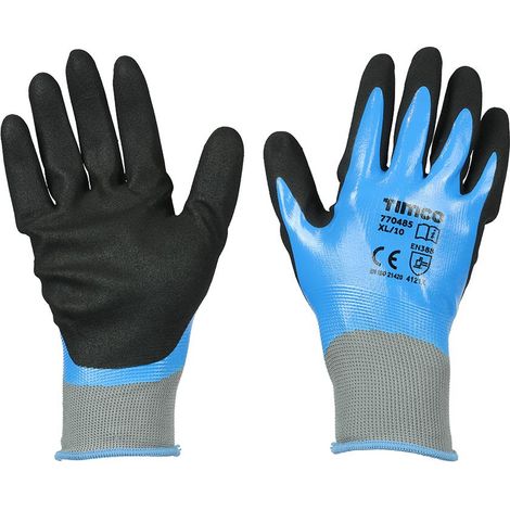 TIMCo Waterproof Grip Gloves Sandy Nitrile Foam Coated Polyester Size X Large