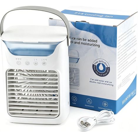 Tundra Freeze Tragbare Klimaanlage, tragbarer Luftkühler mit 3 Geschwindigkeitsstufen, 700-ml-Wassertank, 2/4/6-Stunden-Timer, 7-farbigem LED-Nachtlicht, USB-betriebener persönlicher Ventilator für Sc (1/5)