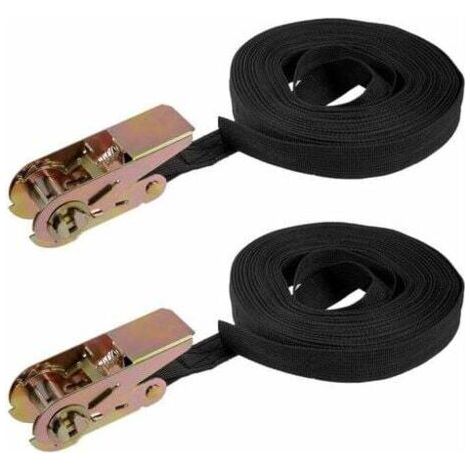 Sangle arrimage cliquet Sangles Cargo 10mx25mm 250kg Charge Travail 2Pcs Sangle arrimage cliquet
