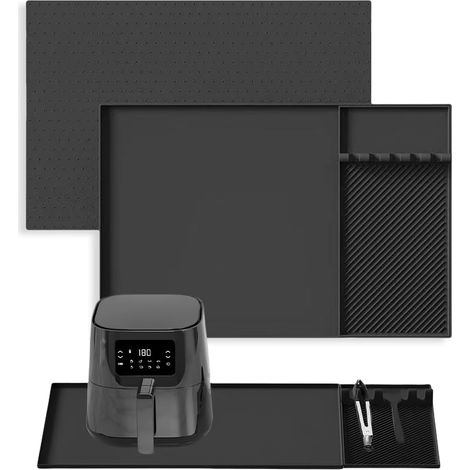 JSSEVN - Heat Resistant Silicone Mat for Air Fryer, 2 in 1 Multifunctional Protective Mat, Kitchen Accessories (Black, 24  16in) (1/5)