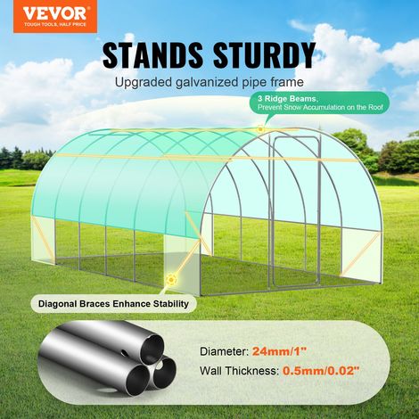 Serre Tunnel Jardin, 590x295x225 cm, Tente Abri Plantes avec Cadre en Acier Galvanisé, Couverture en PE Verte, Porte Battante, 12 F… (1/5)