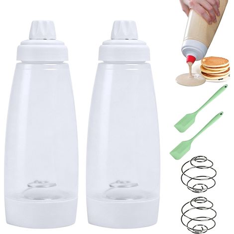 Pfannkuchenteigspender, 1000-ml-Flasche mit Messskala und Rührkugel, handbetriebener Teigspender für Pfannkuchen, Muffins, Crêpes, Waffeln (1/5)