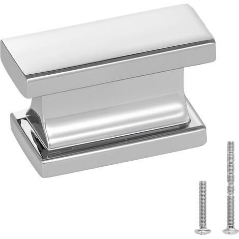 Bouton de Meuble, Lot de 10, Poignée de Placard, 3,6 cm, en Alliage de Zinc, Rectangulaire, avec Vis, Bouton pour Tiroirs, Portes, Commodes, Armoires, de Salle de Bain, Cuisine, Couleur Chrome (1/5)