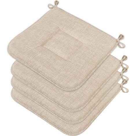 Lot De 4 Coussins Pour Chaise Cuisine Coton Doux Lavables Universelles Couleur Pastel Unie - Beige