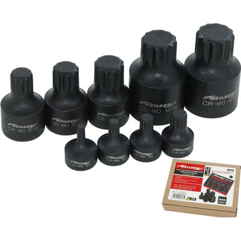 Neilsen Low Profile Stubby Short Impact Spline Bit Socket Set M4 - M18 9pc (1/2)