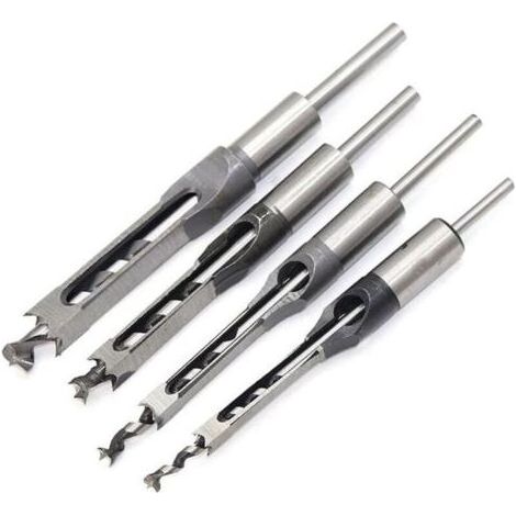 Jeu de 4 bédanes Forets à trou carré, bédanes creux en acier Outils de menuiserie Set (1/4 -1/2 - 5/16 - 3/8 pouces) (1/4)