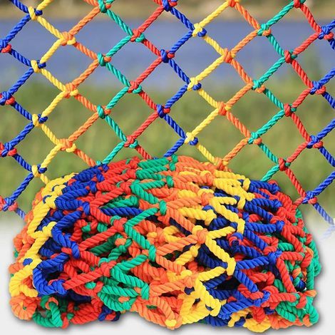 Filet de protection de sécurité pour aire de jeux, fenêtre/balcon/escalier, corde colorée, escalade pour enfants, filet anti-chute renforcé (maille de 3 cm, 1,5 x 2 m) (1/5)
