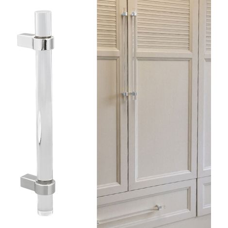 Tirador de acrílico cristalino – Moderno, transparente para armarios, estanterías y zapateros – Distancia entre orificios: 96 mm – Color plata – 1 tirador + 2 tornillos (1/5)