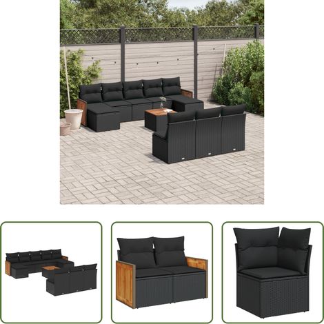 vidaXL Gartensessel - 11-tlg. Garten-Sofagarnitur mit Kissen Schwarz Poly Rattan (1/5)