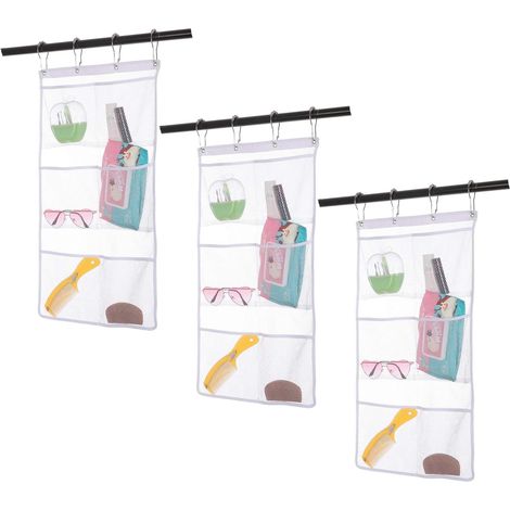 Caddy De Rangement En Maille - 6 Poches - Système De Suspension Par Anneaux Métalliques - Pour Barre De Douche Porte Ou Liner - Lot De 3 (1/5)