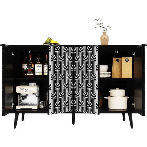Aparador 120x35x78cm negro armario almacenamiento puerta tallada espiga antivuelco comedor salón (1/5)