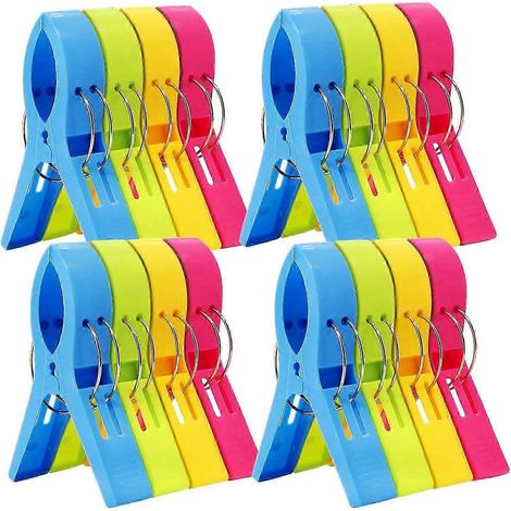 Lot de 16 pinces à linge de plage, porte-serviettes pour chaises de piscine et bateaux de croisière - Taille extra large, pinces à linge en plastique
