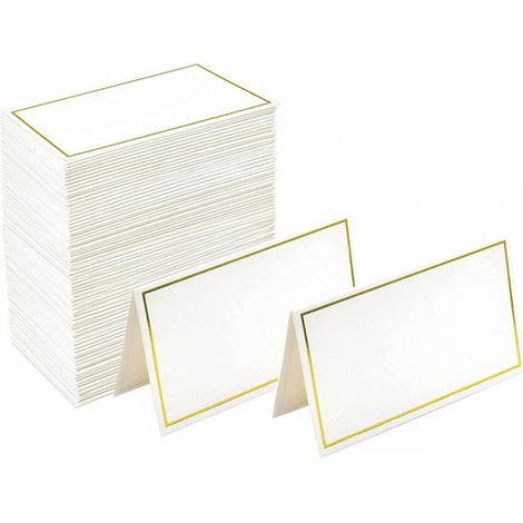 [NIE BENUTZT]50 Stück Tischkarten, Tischkarten, Hochzeitstischkarten, kleine leere Namenskarten mit Goldfolienrändern für Hochzeiten, Bankette, Veranstaltungen (1/5)
