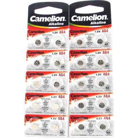 20 CAMELION AG4 / LR66 / 177 / 377 pile bouton longue durée de conservation 0% de mercure (Date d'expiration marqué)
