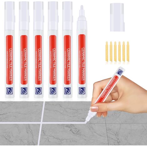 6 Stylo Joint Carrelage Blanc 6 Rechange Imperméable Facilité d'Utilisation Stylo de Carrelage à Coulis Marqueur Joints Crayon à Coulis de Réparation pour Cuisine Salle de Bain Murs (1/5)