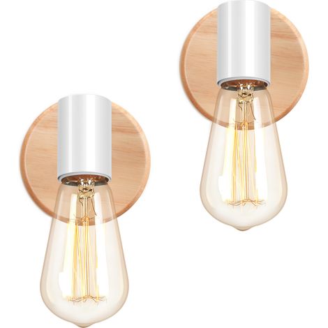 Lot de 2 Applique Murale Vintage en Bois Réglable 180 ° , Lampe de Mur Industrielle E27 Appliques Métal Décoration Murale Rétro pour Salon Chambre Cuisine Couloir, Blanc, Ampoule non Incluse (1/5)