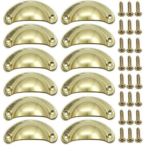 Lot de 12 poignées de porte rétro en forme de coquillage, dorées, 82 mm, avec vis. (1/4)