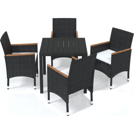 Ensemble à dîner de jardin avec coussins 5 pcs,Salon de jardin poly rotin noir CFW29851 (1/5)