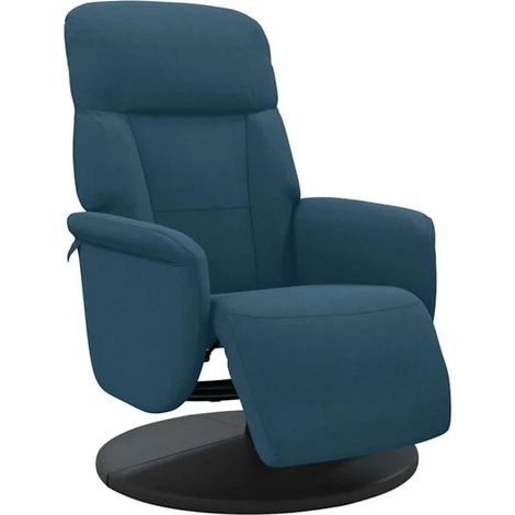 Un fauteuil inclinable avec repose-pieds, en velours bleu. (1/5)