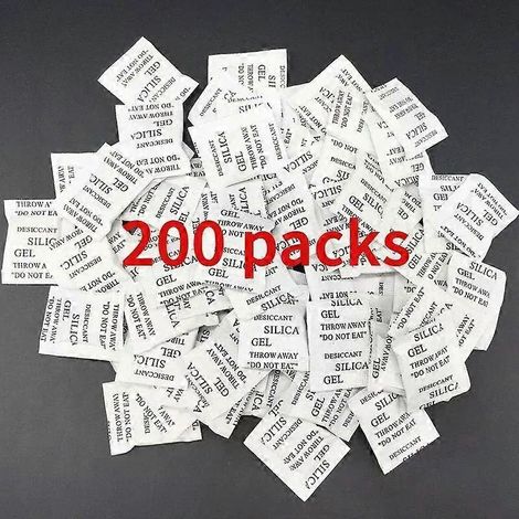 200 sachets déshydratants non toxiques en gel de silice pour cuisine, salon et rangement des vêtements et aliments. (1/5)
