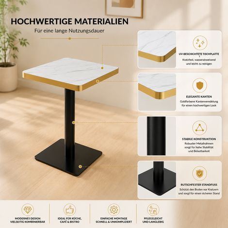 Table carrée moderne, plateau marbre UV, piètement métal robuste, design contemporain pour salle à manger. (1/5)