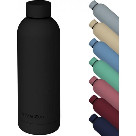 Bouteille, gourde isotherme chaud ou froid en acier inoxydable, réutilisable - 500 ml - Noir - Vivezen