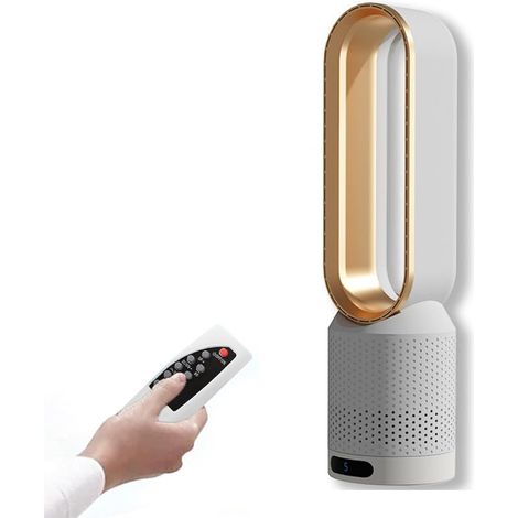 Ventilateur évaporatif silencieux sans pales pour chambre à coucher, avec minuterie, oscillation à 90°, télécommande incluse, 8 vitesses, couleur or (1/5)