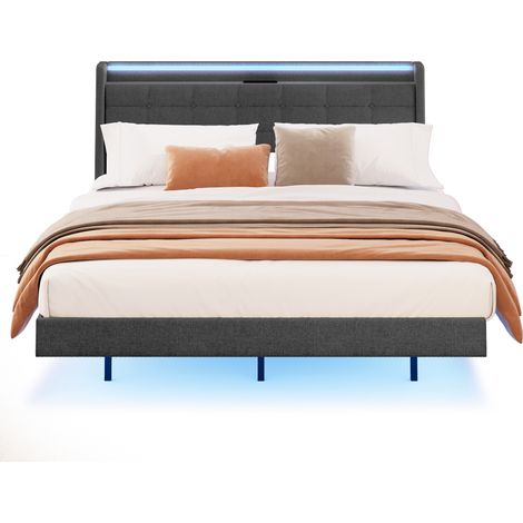 Bealife 160x200 Cama Doble Cabecero Almacenaje, LED y USB, Gris Oscuro (1/5)