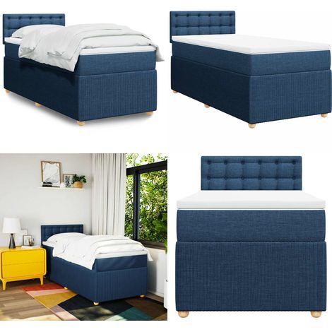 vidaXL Sommier à lattes de lit avec matelas Bleu 100x200 cm Tissu