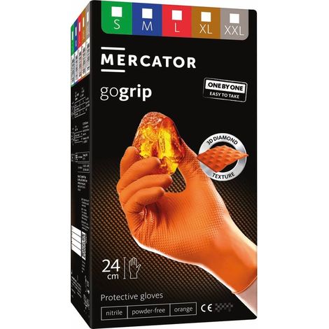 BOITE DE 100 GANTS NITRILE MERCATOR ORANGE - ONE BY ONE - M - MERCATOR - 65163 (1/5)