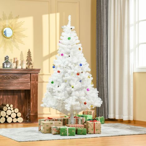 Árbol de Navidad Artificial 180 cm con 930 Ramas de Plástico 48 Decoraciones Incluidas Ø105x180 Blanco (1/5)