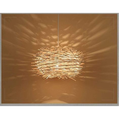 Lustre en rotin tissé à la main E27, hauteur réglable, 30 cm, beige, pour café, bar, salon et salon de thé (1/5)