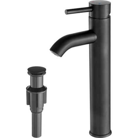 Robinet de salle de bain, robinet mitigeur pour lavabo avec bonde à ressort, adapté aux lavabos encastrés, avec socle.