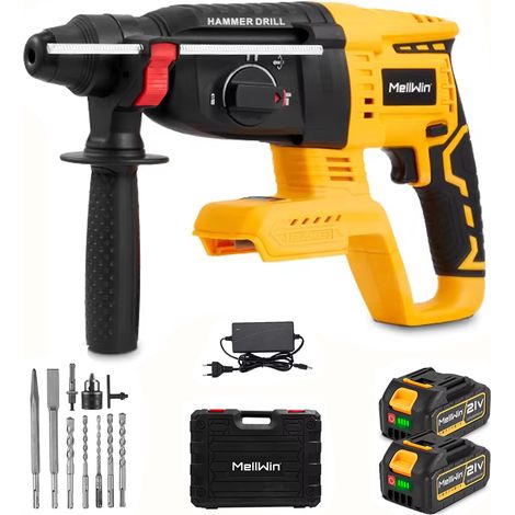 Marteau perforateur électrique 3 en 1 sans balais multifonction acier/béton/bois compatible Makita 18V – kit 2 batteries + 10 accessoires coffret plastique (1/5)