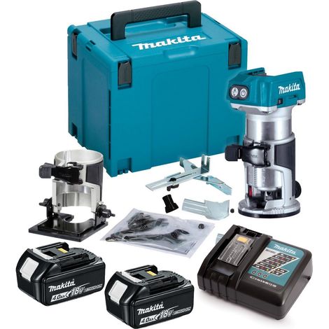 Makita DRT50RMJ 18V LXT Cordless Brushless Laminate Router Trimmer + Bevel Base (1/4)