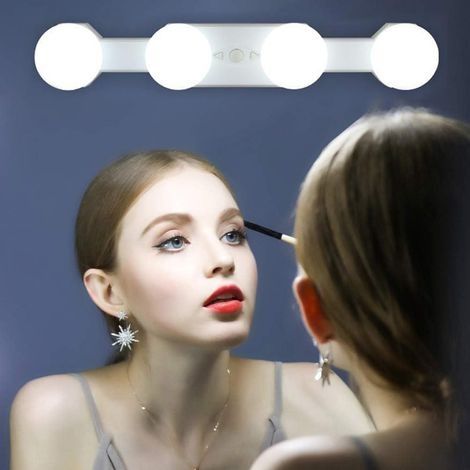 LED Lumières de Maquillage, Hollywood Kit de Lampe de Cosmétique Miroir Rechargeables Portables Sans fil, 4 Ampoules luminosité de Vanité la Température Couleur Réglable (Pas de miroir (1/5)