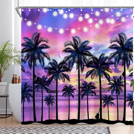 Tenda Doccia Impermeabile 180x180 cm Palme Estive Rosa (1/5)