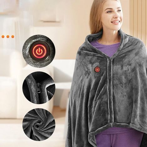 Couverture Chauffante USB Portable, Couverture Électrique 3 Niveaux de Température, Châle Chauffant pour Épaules et Nuque, Lavable en Machine, 156 x 86 cm, Gris (1/4)
