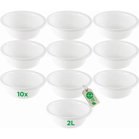 Novaliv Lot de 10 bassines rondes 2 L, D 24 cm, blanches, sans BPA, compatibles lave-vaisselle, idéales pour la cuisine et le camping, petit bassin
