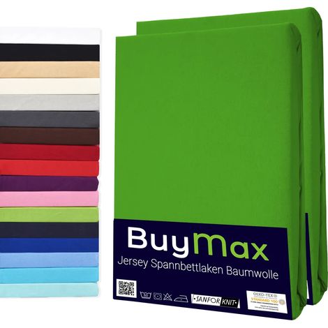 Drap-housse 100x200cm, lot de deux, 100% coton, jersey, pour matelas jusqu'à 25 cm d'épaisseur, vert pomme.