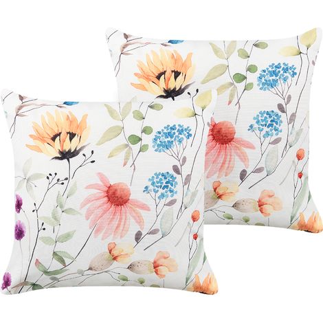 Conjunto de 2 cojines de jardín almohada de exterior 45 x 45 cm poliéster estampado floral multicolor Monesi (1/5)