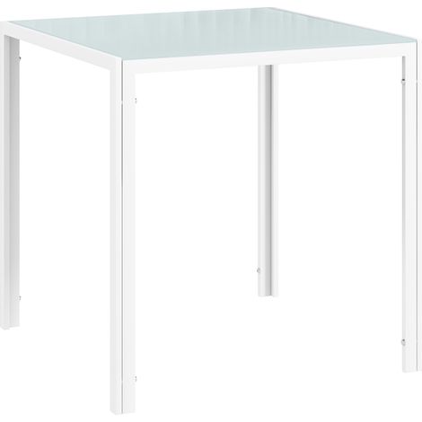 Table de salle à manger carrée en verre trempé blanc pour 4 personnes, 75 x 75 x 75 cm (1/5)